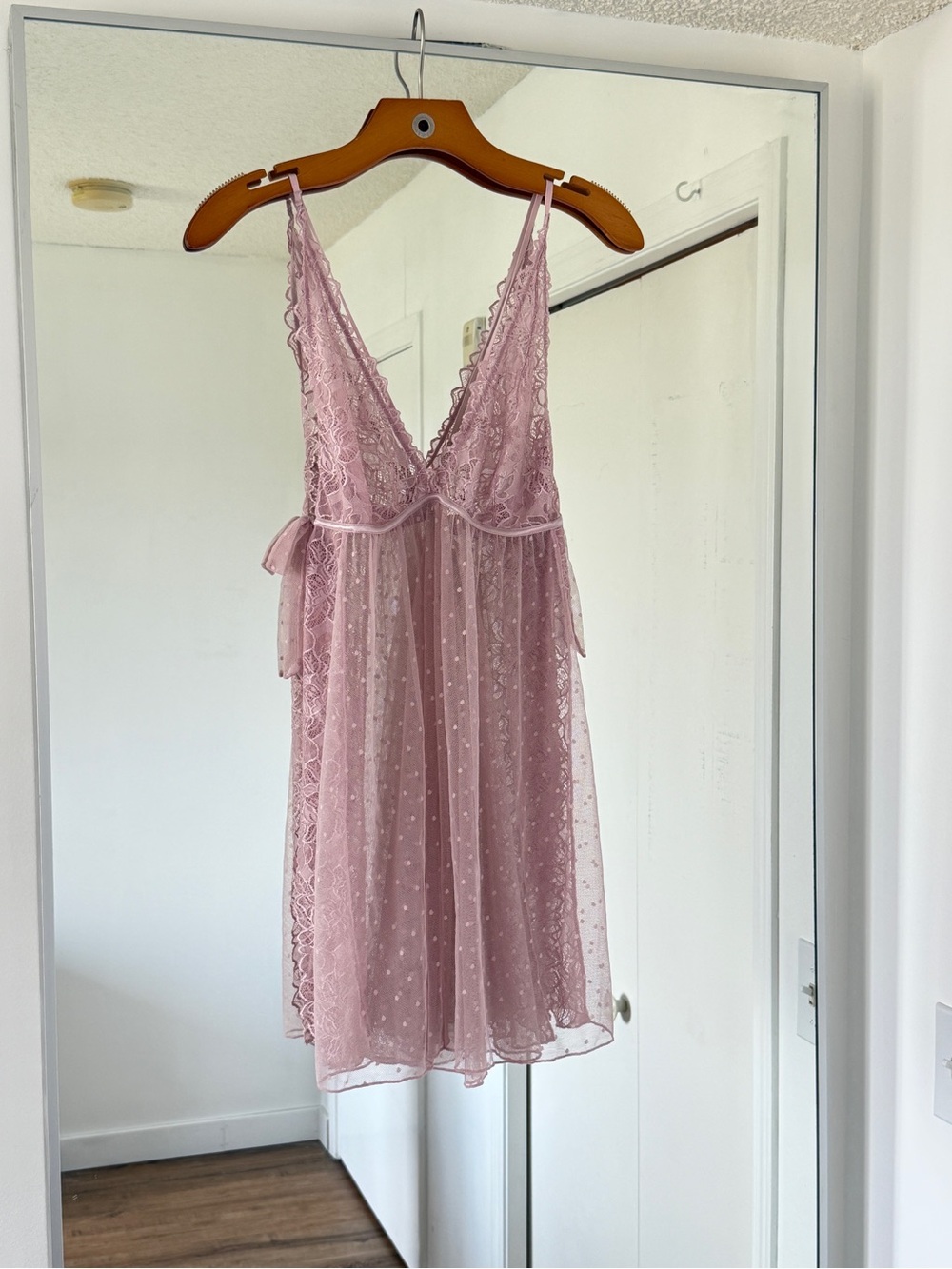 La Vie en Rose Pink Sheer Babydoll Lingerie Top Coquette Feminine Soft Bows M